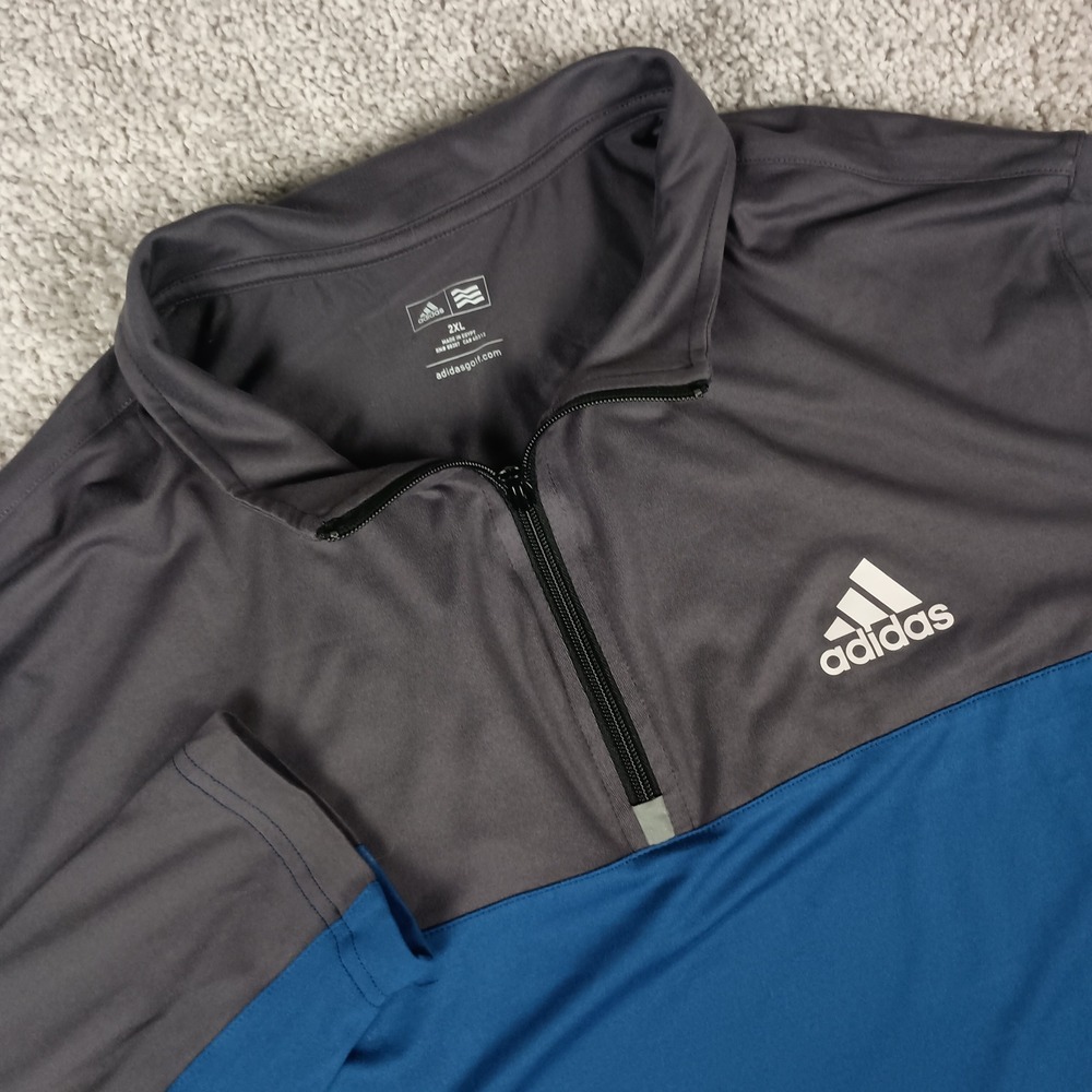 Adidas Golf Pullover Mens 2XL Grey Teal Excellent Colorblock Quarter Zip Top
